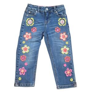 Mini Boden Denim Cropped Flower Embroidered Jeans Girls 7y